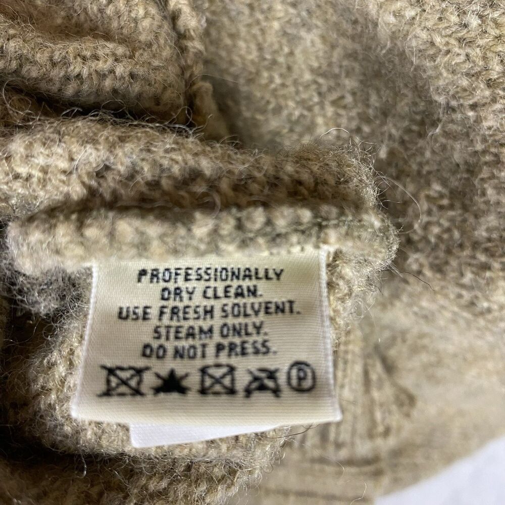 Vintage Eddie Bauer Mens M Wool Sweater Fair Isle Nordic Tan/Navy USA Crewneck - Picture 8 of 8